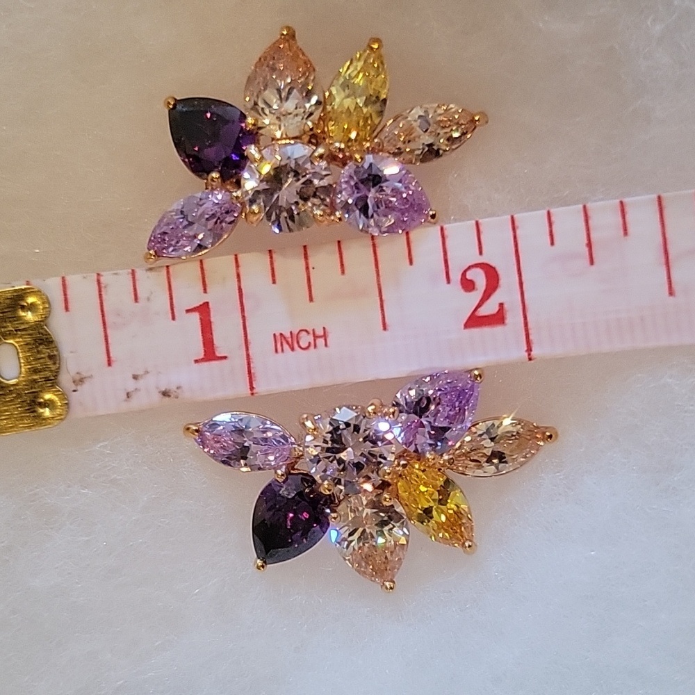 Poat pierced earrings Multicolor Crystal Stones. - Picture 3 of 4